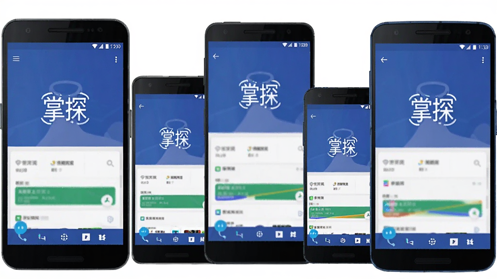多部不同尺寸的安卓手机并排展示,每部手机屏幕都显示“掌探”应用的自适应界面,布局为横向排列居中,风格为产品兼容性展示插画,细节包含统一的界面风格与不同屏幕比例的适配效果,画质清晰,画面整洁无杂乱背景