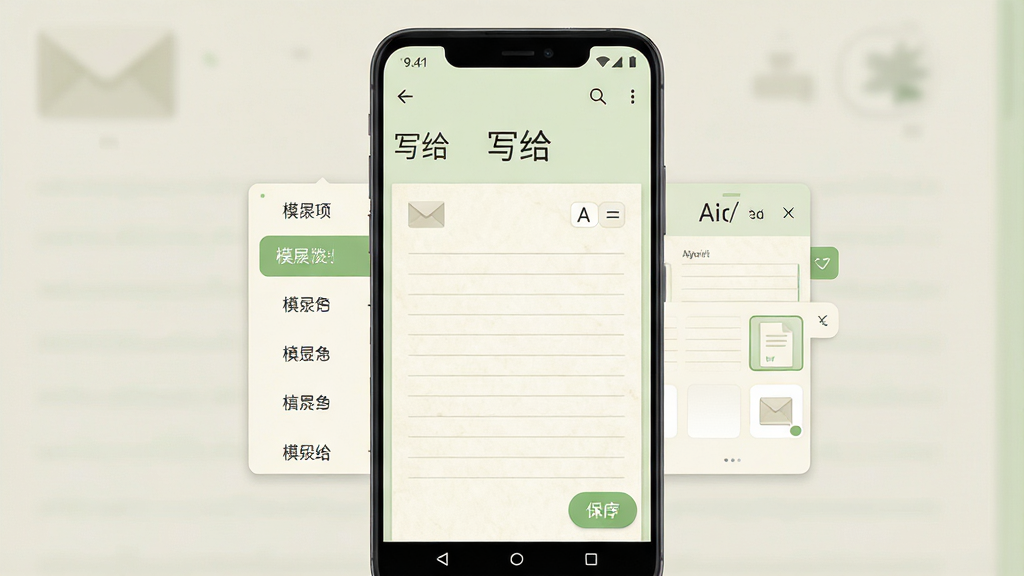一张手机应用界面展示图,画面中央是一部竖屏安卓手机,屏幕上显示