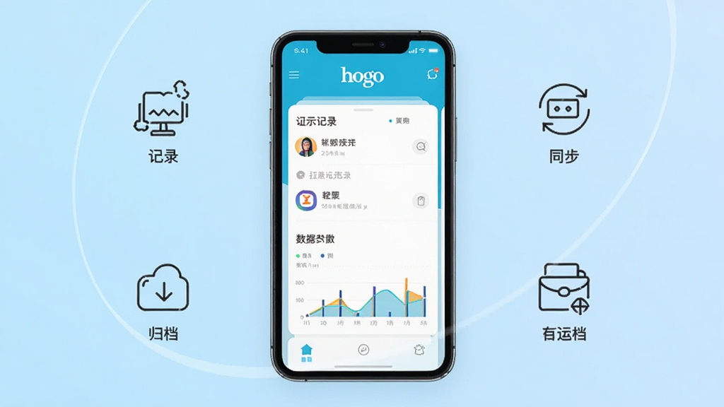 �����������һ�������ֻ����ֻ���Ļ����ʾ��hogo��Ӧ�������棬������ÿ�Ƭʽ���֣�����������¼�б�������ͳ��ͼ�����ֻ���Χ���Ƽ�������ͼ�������¼��ͬ�����鵵���ܣ�����Ϊǳ��ɫ���䣬��������ˬ�ִ�����ƽ����ƣ�ϸ�����������ʸɾ����޶���Ԫ��