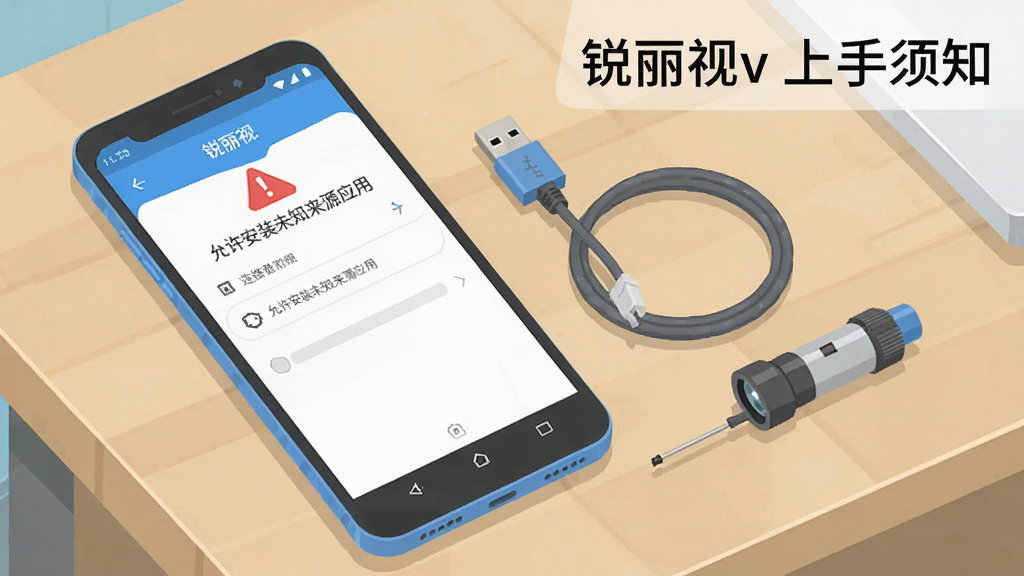 һ����׿�ֻ������������ϣ���Ļ��ʾ������v���������ý��棬�Ա߷���һ��USB�ߺ�һ��С���ڿ���̽ͷ���ֻ���Ļ�Ϸ���һ����ɫ�ľ���ͼ����ʾ��������װδ֪��ԴӦ�á���������Ϊ��ƽ���̳̲廭����ɫ�����׻�Ϊ��������ɾ����࣬��ͼ���������ϽǱ�ע��������v ������֪������