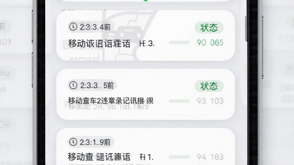 �ƶ��鳵2Υ�¼�¼�鿴����ʾ��ͼ������Ϊ�ֻ���Ļ��Υ�¼�¼��Ŀ�б�������Ϊ�������У��Ű��������£����Ϊ���Բ��ǳ���ʸУ�ϸ�ڰ�����¼��Ƭ��ʱ���ǩ��״̬��ʾ��Ԫ�أ���������������ɾ�����