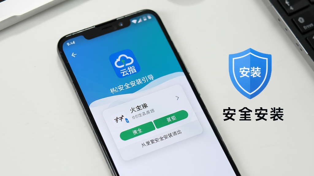 一张手机安全安装引导的场景图,画面为一部安卓手机屏幕特写,屏幕显示