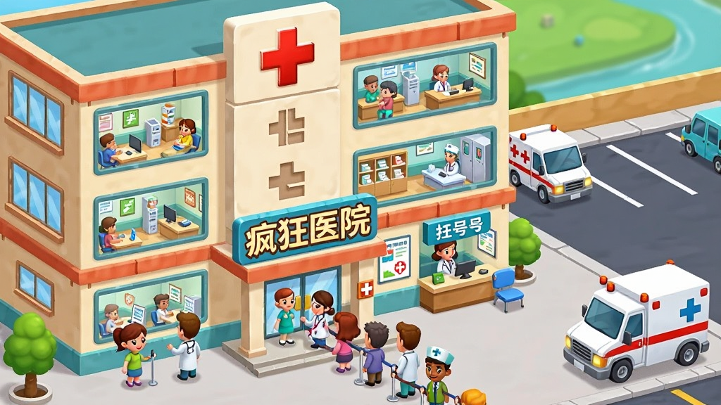 ���廭������������õ���ʽ��ͨ���������һ������ۺ�ҽԺ������ۣ�¥�����к�ʮ�ֱ�־�͡����ҽԺ���������ƣ��ſ����ŶӺ���Ļ��ߺ�æµ��ҽ����ʿ�����沼��Ϊ���������ͼ�����ΪҽԺ��¥�Ҳ�Ϊ�Ȼ�����ͣ�������Ű��η��������Ϊ������Ϸ�����廭��ϸ�ڰ��������ڵ����ҳ�����ҩ�����Һ�̨�ȣ���������ɫ�ʱ��Ͷȸߣ��ɾ������޶�������Ԫ��