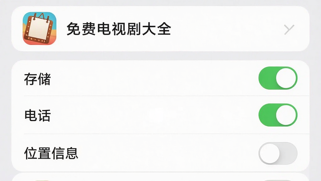 手机设置界面截图风格,画面展示应用权限管理页面,列表中有
