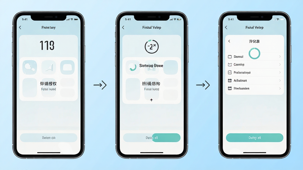 手机通话记录软件使用步骤示意图,画面展示手机屏幕从安装到授权再到查看记录的流程,包含三个手机界面排列,背景为浅蓝色渐变,风格清新浅色,画质清晰干净,无多余元素