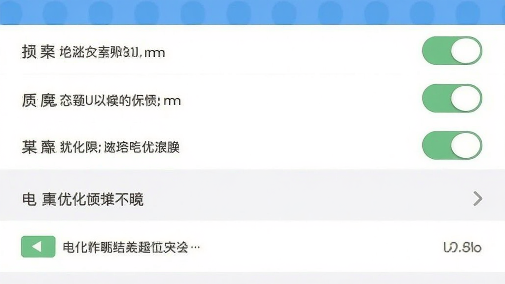 手机应用设置界面截图风格插画,画面展示权限开关列表与电池优化选项,布局为纵向列表,风格扁平简洁,细节包含开关按钮与文字标签,画质清晰,无多余元素