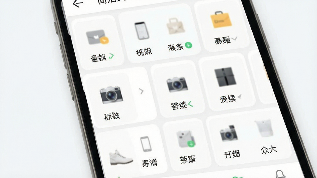 货源批发采购平台分类页面展示图,主体为手机界面中的商品分类宫格,布局为三列网格排列,排版疏密有致,风格为清爽浅色电商风,细节包含分类图标与中文类目名称,画质清晰,画面干净,无多余元素