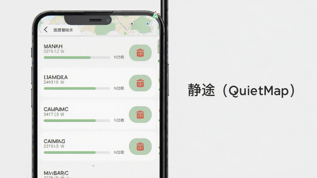 一部手机屏幕显示离线地图下载管理列表,列表中有多个城市名称和对应的下载进度条与删除按钮,界面配色为浅灰与淡绿搭配,旁边有