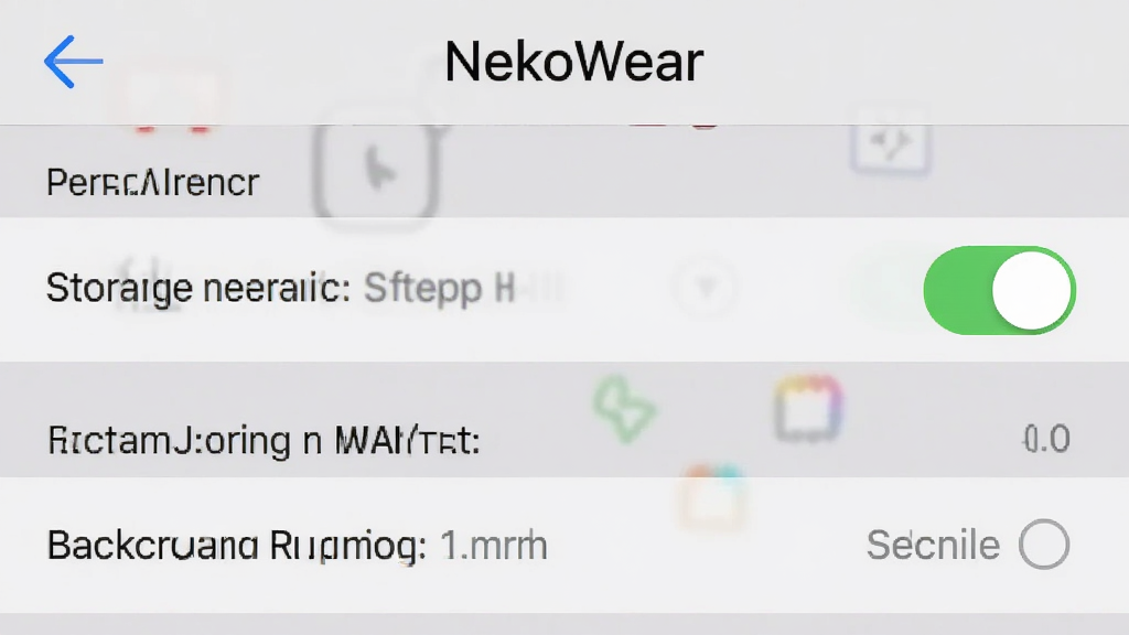 NekoWear 应用在智能手表上的权限设置界面截图示意,画面展示存储权限开关和后台运行选项,风格为系统设置界面展示,布局清晰,细节真实,画质高清,背景简洁