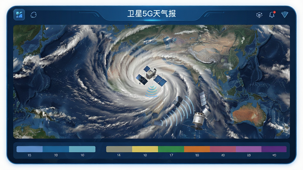 主体为“卫星5G天气报”应用内的卫星云图界面,布局为居中大屏展示,云图占据画面主要区域;排版上云图在上、图例说明在下;风格为科技蓝写实风;细节包括云层纹理层次分明、图例色块清晰、界面边角圆润;画质高清、画面干净、无多余元素