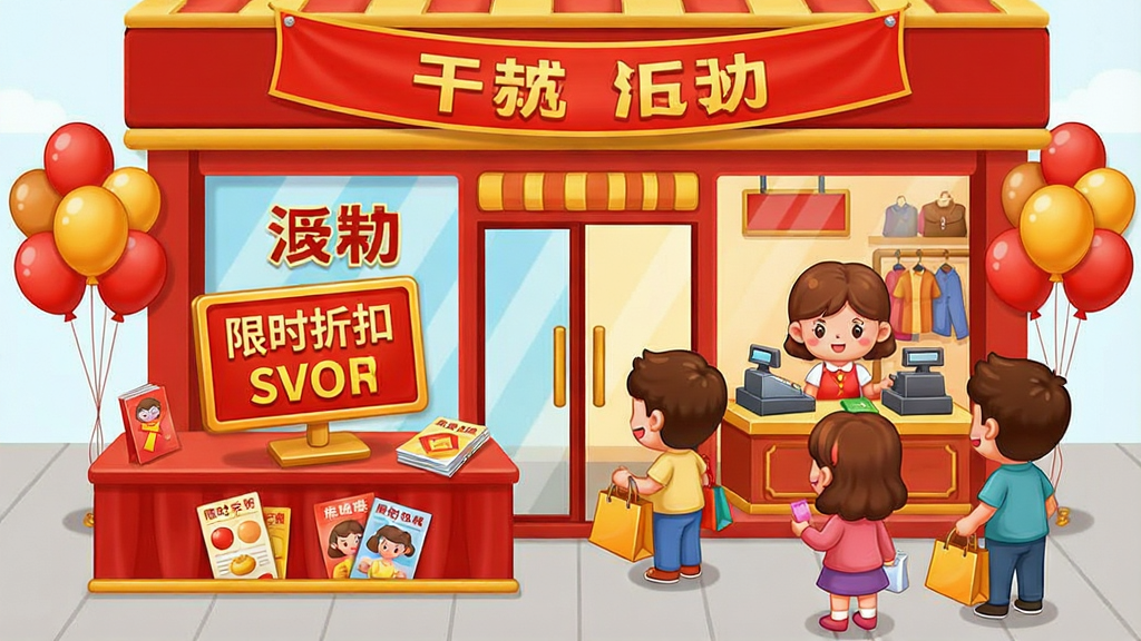 һ�ſ����װ����Ϸ���������ͼ����������Ϊ�����ſڰڷŵĴ���չ̨��չ̨������д�С���ʱ�ۿۡ������Ĵ����ƣ���Χ�п�ͨ�˿��Ŷӽ�����̣����ڿ��Կ�������̨ǰ�й˿ͽ��ˣ��������Ե�����ͷΪ����������չ�����Ϸ��л�����������û������ֵĿ�ͨ���ɫ���Ժ�ɫ�ͽ�ɫΪ��Ӫ�������Χ��ϸ�ڰ�������װ�Ρ�������ҳ���˿����еĹ���������������ɾ����޶���Ԫ��