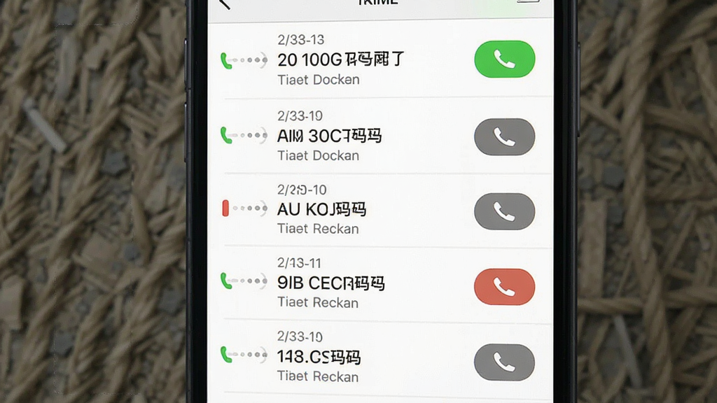 一张Phone应用通话记录界面图,画面为手机屏幕显示近期通话列表,不同条目带有绿色与红色状态标识,右侧有回拨按钮,布局纵向排列,风格干净利落,细节包括时间戳与号码归属地显示,画质清晰,无杂乱元素