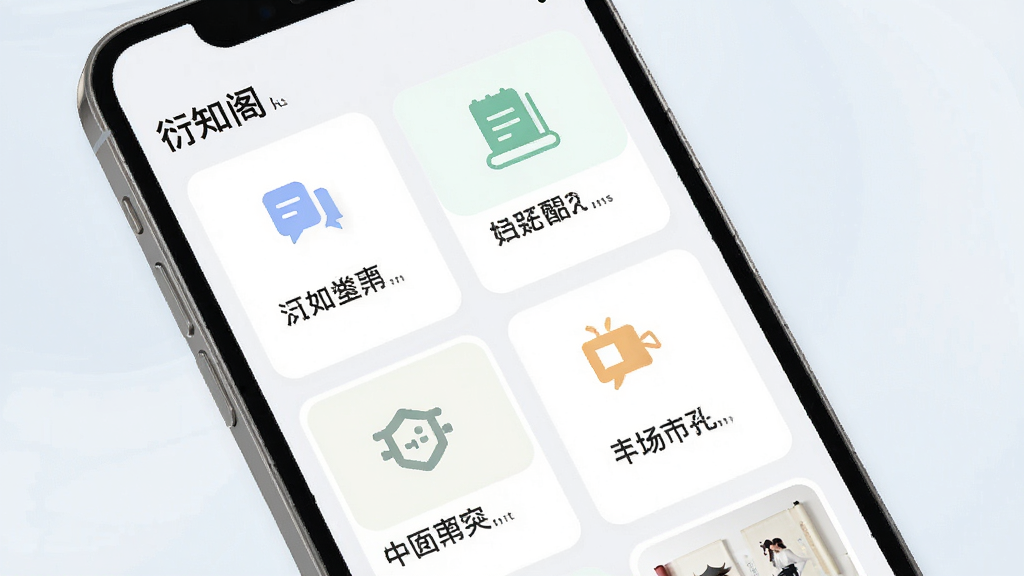 衍知阁应用中精选内容聚合界面,画面展示手机屏幕内多个内容分类卡片整齐排列,卡片上带有图标与简短标题文字,风格简洁现代,浅色调背景,细节清晰,画质干净,无多余元素