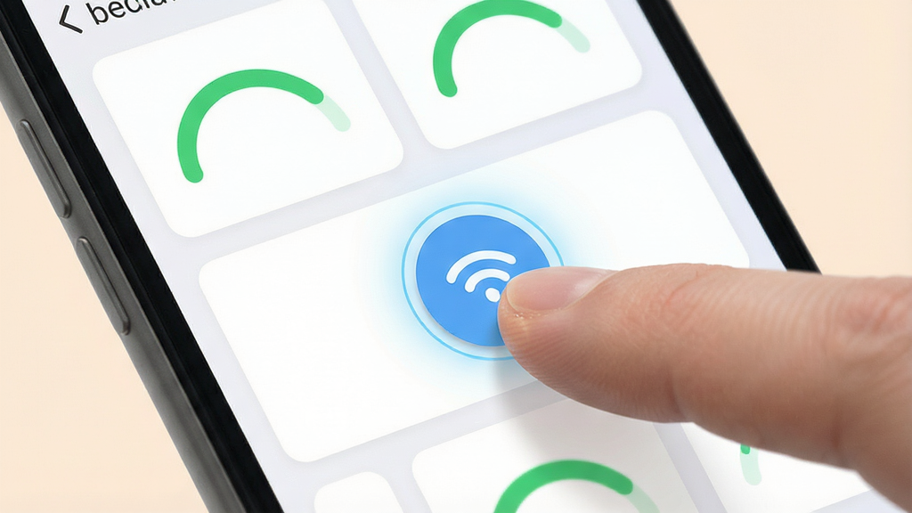 �ֻ�������д��չʾ��ȫ���ٿ�����WiFi��Ӧ���ڵ�һ��ɨ�谴ť����ָ�����˲�䣬��Ļ���ȵ��б��Կ�Ƭ��ʽ���У��ź�ǿ������ɫ��������ʾ������Ϊ���ǳɫ��������±�ƽ�����������ֻ���ĻΪ�Ӿ����ģ�ϸ���ϰ�ť�а�ѹ������Ч�����ʸɾ�������������Ԫ��