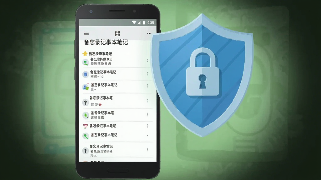主体为一部安卓手机与盾牌图标组合,布局为手机竖立在画面中央、盾牌悬浮于手机右上方,排版左右平衡,风格为安全防护主题扁平插画,细节包括手机屏幕显示