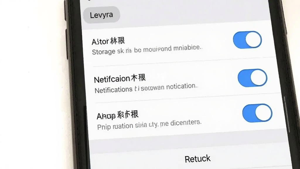 一张手机应用权限设置界面示意图,画面主体为一部智能手机,屏幕显示Levyra的应用权限管理页面,包含存储权限、通知权限等开关选项,界面风格为系统设置页面的简洁设计,浅色背景搭配蓝色高亮开关,细节包含权限说明文字与返回按钮,画质清晰,干净,无多余元素