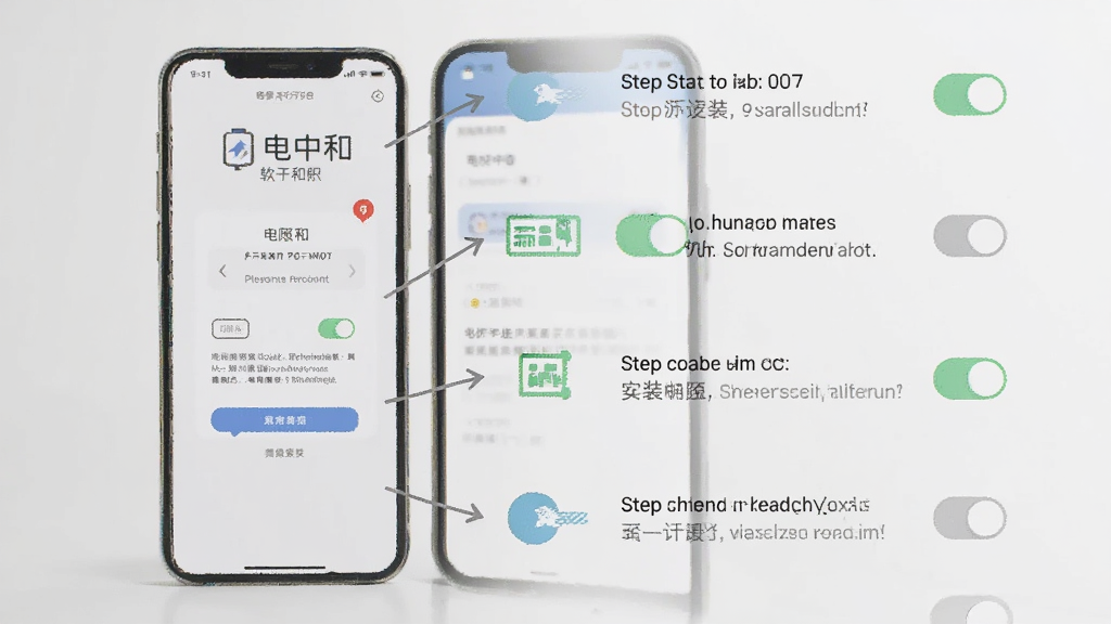 主体为手机屏幕展示电中和软件安装与权限设置界面,布局为分步操作示意图,排版纵向排列,风格简洁明了,细节包含权限开关与提示文字,画质清晰干净无多余元素