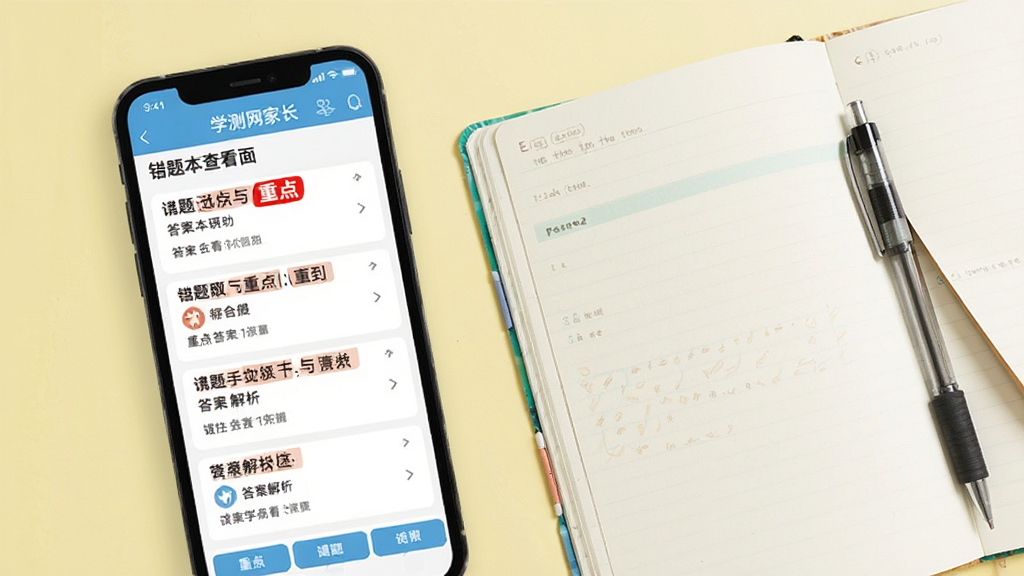ѧ�����ҳ�����Ȿ�鿴���棬�ֻ���Ļ��ʾ�����б���𰸽�����ҳ���к�ɫ��ǵ��ص���ʾ���Ա߷���һ���򿪵ıʼǱ���һ֧�ʣ�����Ϊ����ɫ��������£����ʸɾ��޶���Ԫ��