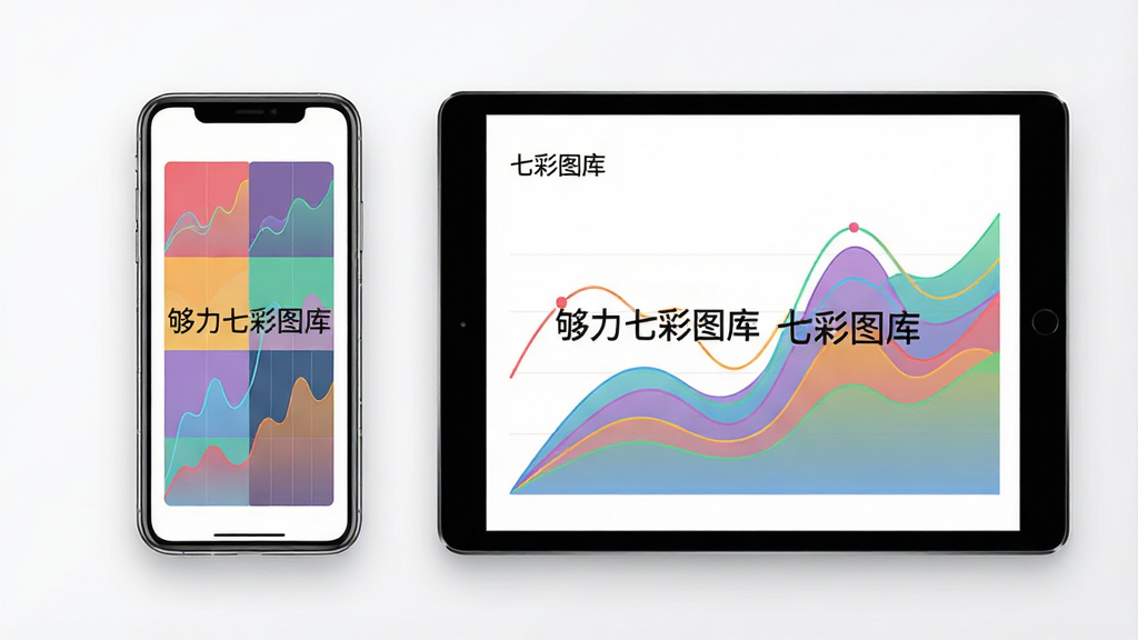 一幅展示手机与平板设备并排摆放的数码产品场景图,画面主体为两部设备屏幕中显示色彩丰富的图表网格与曲线走势,布局采用居中对称构图,左侧为手机竖屏、右侧为平板横屏,排版清晰留白适中,风格为现代简约科技感,细节中设备边框带有柔和光影反射,屏幕内图表线条流畅、色彩层次分明,画质高清干净无多余元素,图片中显示文字“够力七彩图库”