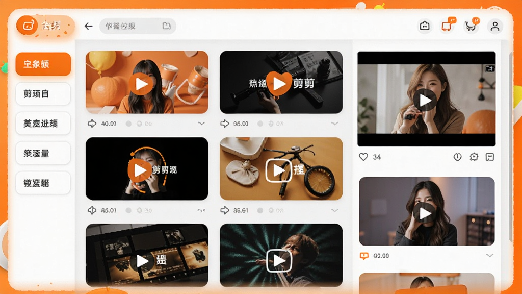 ����չʾһ����Ƶģ��ѡ����棬��Ļ�������Ŷ�����ͬ����Ƶ���濨Ƭ��ÿ�ſ�Ƭ����һ�ּ���ģ�壬��������з����ǩ���Ҳ���Ԥ�����ڣ����岼���������򣬷��Ϊ�������õĳ�ɫ���ɫ���䣬ϸ�ھ��£����ʸ��壬�ɾ��޶���Ԫ��