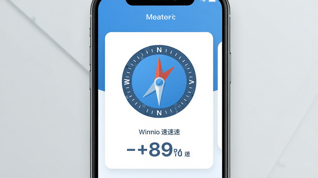 一款天气应用的风况数据卡片界面,画面主体为手机屏幕特写,屏幕内显示风向罗盘图标与风速数字,配色以蓝白为主,背景干净简洁,布局为居中排版,风格现代扁平化,细节清晰,画质干净,无多余元素