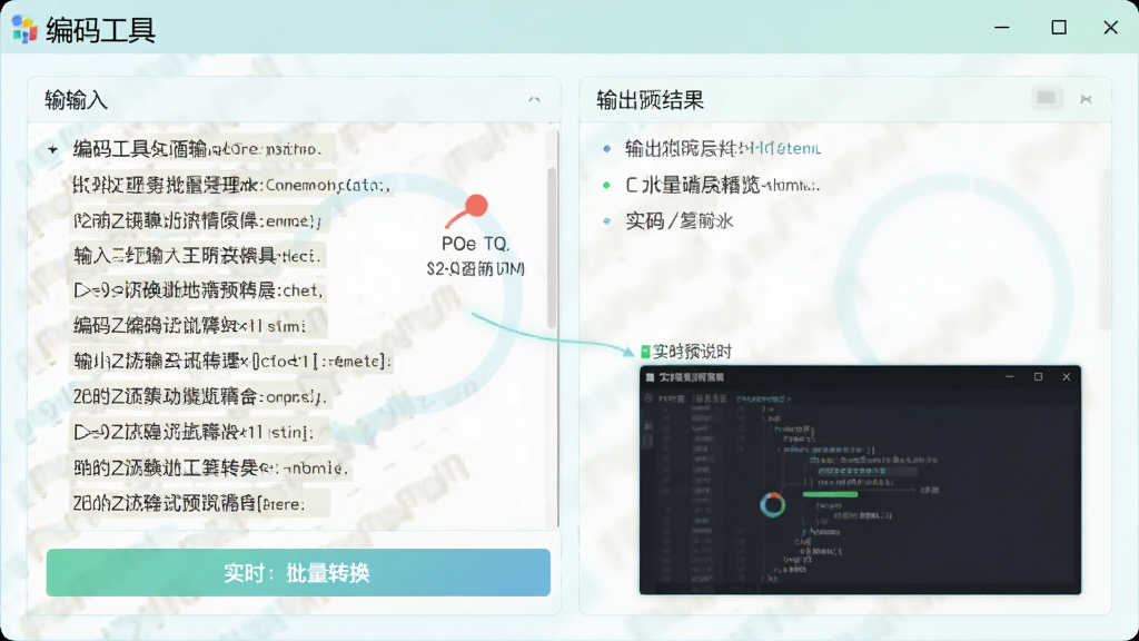 ���빤������������ʵʱԤ������ʾ��ͼ������Ϊ�����ı��б���ת������չʾ�������б�ע�����빤�ߡ��������ƣ�����Ϊ��������б��Ҳ����������������ǳɫ��ϸ�ڰ�������ת����ť��ʵʱԤ�����ڣ����������ɾ��޶���Ԫ��