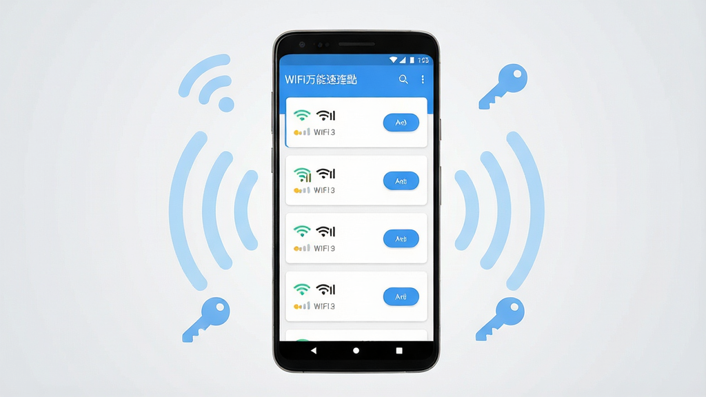 һ��չʾWiFi����������������������ֻ���ͼ���ͼƬ������������һ��������׿�ֻ�����Ļ����ʾ����WiFi�ȵ��б���Ƭ��ÿ�ſ�Ƭ�����ź�ǿ��ͼ������Ӱ�ť���ֻ���ΧƯ���ŵ���ɫ�������źŲ�����Կ����״��Сͼ�꣬����Ϊǳ�ҽ��䴿ɫ����������ˬ�ִ������������ɾ����޶���װ��Ԫ��