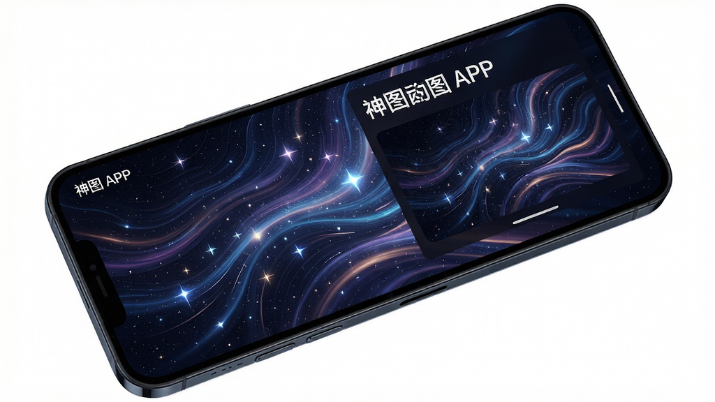 主体:手机屏幕展示神图APP中的动态壁纸效果,画面中星空在流动,光影变幻。 布局:手机倾斜展示,动态效果以视觉冲击力呈现。 排版:动态壁纸名称与预览效果并存。 风格:炫酷科技风,色彩深邃。 细节:动态效果细腻流畅,星星闪烁轨迹清晰。 画质:高清动态渲染,画面纯净。
