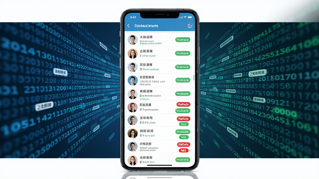 展示短信群发软件批量发送短信的场景,图片主体为一部手机,手机屏幕显示大量联系人列表,每个联系人后都有发送成功或失败的标记,背景为动态的数字流动效果,象征短信快速发送。图片风格为科技感,主色调为蓝色和绿色,布局为手机居中,四周留白,细节清晰,画质高清,干净无多余元素。