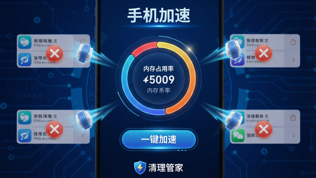 ���壺�����ܼҵ��ֻ����ٹ��ܽ��棬��Ļ��ʾ�ڴ�ռ���ʵĻ���ͼ���·��С�һ�����١���ť����Χ�ж��Ӧ�ý��̱��رյĶ���Ч�������֣�����ͼ���У���ť���·�������Ϊ����ɫ�Ƽ��б������Ϸ��С��ֻ����١��������Ű棺���η�������̬Ч���ḻ��ɫ�����ޣ��ײ��С������ܼҡ���־����񣺿Ƽ��з�񣬸�ϸ����Ⱦ��ͻ������Ч�����ɾ��޶���Ԫ�ء�