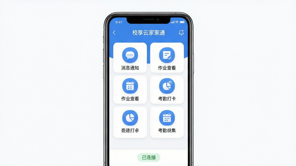 ���壺У���Ƽ�УͨAPP����չʾ���ֻ���Ļ����ʾ��У������ҳ�棬������Ϣ֪ͨ����ҵ�鿴�����ڴ򿨵�ģ��ͼ�ꡣ���֣��ֻ����з��ã���Ļ���������ɼ����������׸ɾ����Ű棺������ÿ�Ƭʽ���֣�ͼ��Բ�����ֱ�ǩ��������񣺱�ƽ����ƣ�ɫ������ɫ�Ͱ�ɫΪ�����Ƽ������׺������档ϸ�ڣ��ֻ�������ʾ�ź����������Ļ�·�����ɫ�������ӡ�״̬��ʾ�����ʣ�4K�����壬����ɾ����޶���Ԫ�ء�