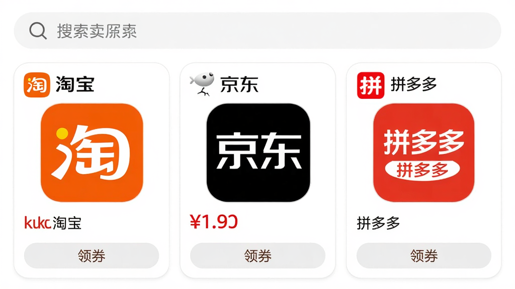 ���壺kuku��Ӧ�����ֻ��ϵıȼ۽��ҳ�棬չʾ��������ƽ̨����Ʒ��Ƭ��ÿ����Ƭ�м۸�͵����������֣�ҳ�涥��Ϊ�������·�Ϊ���жԱȿ�Ƭ���Ű棺�۸��ú�ɫ����ͻ����ƽ̨LOGOλ�ڿ�Ƭ���Ͻǡ���񣺼������磬����Ϊ��ɫ����Ƭ��ǳ��ɫԲ�Ǳ߿�ϸ�ڣ���Ƭ����ʾ���Ա�������������ƴ��ࡱ��ǩ���۸��·��С���ȯ����ť�����ʣ����壬�ɾ����޶���Ԫ�ء�
