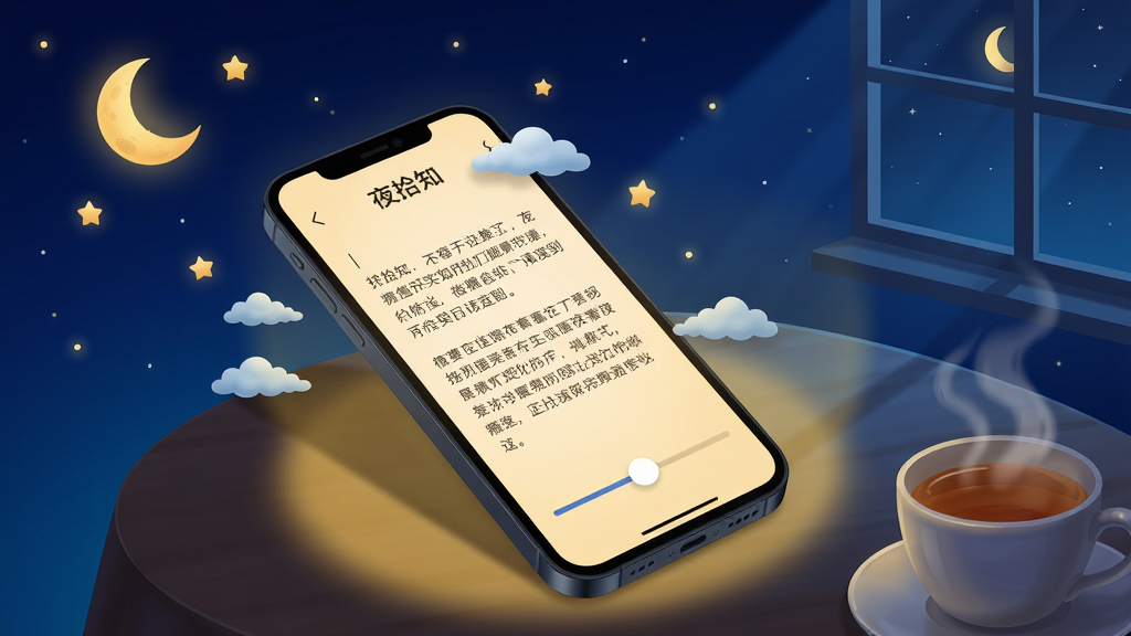 ���壺����ʰ֪���ֻ��ϵ�ҹ��ģʽ���棬��Ļɢ�����ů�⣬����Ϊ���������ǿգ����֣��ֻ�б�ţ���Ļ����ʾһƪ���ֱʼǣ���Χ�����������ǡ��ƶ��װ��Ԫ�أ��Ű棺������У����ֶ����������ײ��е��⻬�飻���дʵ��廭��ϣ�ɫ����������ů��Ϊ����������ͣ�ϸ�ڣ���Ļ����ӳ�������ϣ��Ա���һ���Ȳ裬������ҹɫ�����ʣ����壬�ɾ����޶���Ԫ�ء�