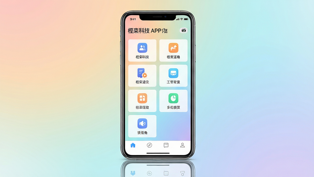 ���壺���Ƽ�APP����չʾ���ֻ���Ļ�ڳ��ּ��Ĺ���ģ�鲼�֣�����Ϊ��͵Ľ���ɫ�����֣��ֻ����У���Χ���пհף��·�����΢��Ӱ���Ű棺��Ļ��ͼ���������룬���ֱ�ǩ�����ɼ�������ִ���ƽ����ƣ�ɫ�����졣ϸ�ڣ���Ļ���Ͻ���ʾ�ź������ͼ�꣬�ײ��е����������ʣ�������Ⱦ���ɾ��޶���Ԫ�ء�
