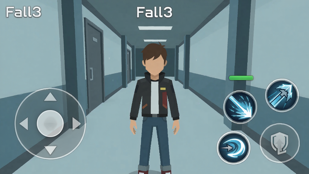 TheFall3��Ϸ���������ͼ��չʾ����ҡ���뼼�ܰ�ť���֣�����������վ�������У������࣬��ť��͸����ͼ�����������ñ�ƽ����ƣ����ʸ��壬�ɾ��޶���Ԫ��