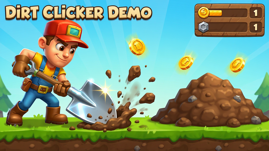 ���壺Dirt Clicker Demo��Ϸ���棬��ɫ�ֲֳ����ھ������������ɽ������֣���ɫλ�ڻ�����࣬�Ҳ�Ϊ�����Ѻ���Դ��ʾ���Ű棺��̬��ǿ���������ᡣ��񣺿�ͨ��Ⱦ��ɫ�����ޡ�ϸ�ڣ����ӷ��⣬����������ɢ����ҵ��������ʣ����������ɾ����޶���Ԫ�ء�