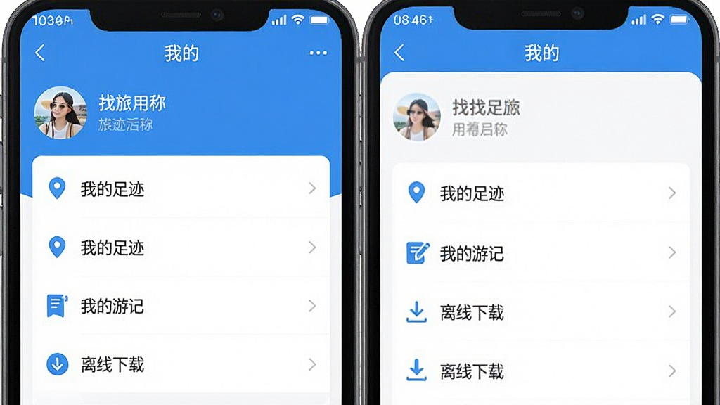 һ���ֻ���ͼ����ʾ����������ȦApp�ġ��ҵġ�ҳ�棬ҳ�涥�����û�ͷ����ǳƣ��·�չʾ���ҵ��㼣�������ҵ��μǡ������������ء��ȹ�����ڣ�������Ƽ�࣬������ɫ��Ϊ�����б����������ʸɾ���