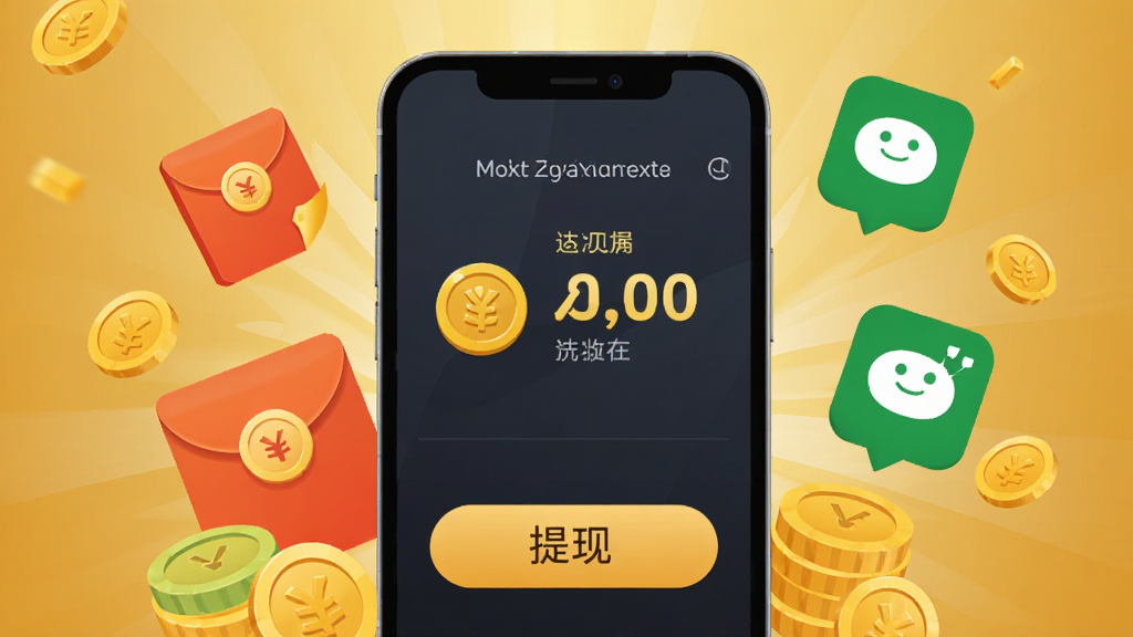 智慧答题王奖励提现界面示意图,主体为手机屏幕显示金币数量与提现按钮,周围有红包、金币、微信支付图标等元素,背景为金色渐变,布局居中,排版清晰,采用扁平化设计风格,细节丰富,画质高清干净,无多余元素。