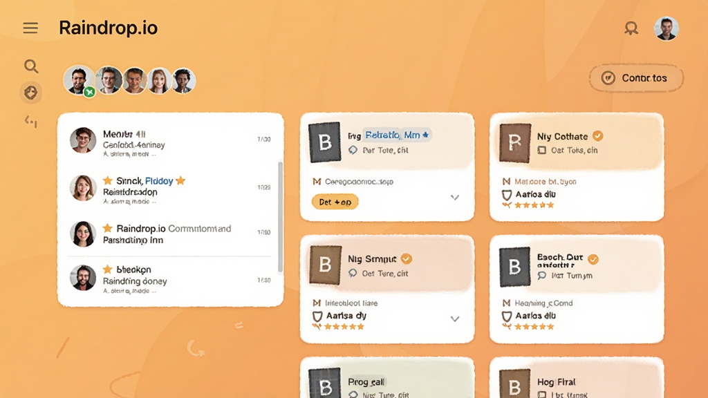 Raindrop.io Э���������棬չʾһ�������ղؼ�ҳ�棬������Աͷ�������������ǩ��Ƭ������ɫ����ů�������Ѻã����ֺ����������Ȼ�������������޶���Ԫ��