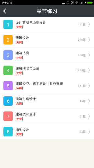 一级注册建筑师百分题库 安卓版 操作界面