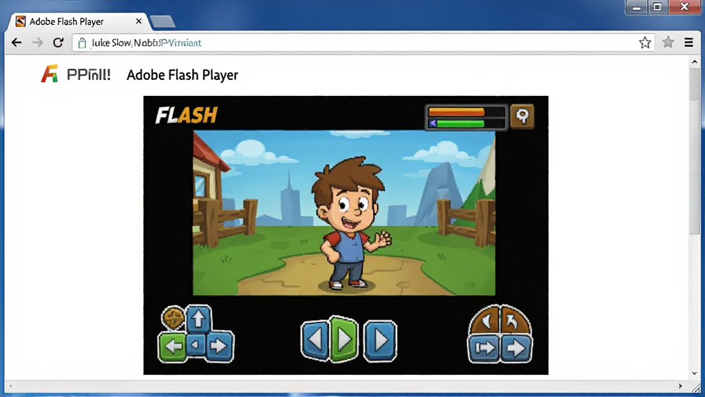 主体为Adobe Flash Player非IE版-PPAPI在浏览器中播放动画的界面,布局展示网页中Flash游戏画面,排版居中,风格卡通,细节有游戏控制按钮,画质清晰,干净无多余元素