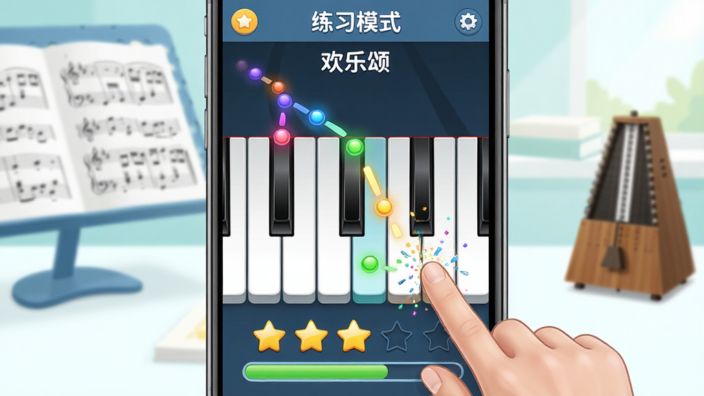 ```
���壺�ֻ���Ļ��ʾ��������ģ�����Ľ�ѧ���棬�ټ��Ϸ��в�ɫ���ָ�����䣬��Ӧ��ָλ�ã���Ļ�ײ����������Ǻͽ�������
���֣��ֻ��������ã�����Ϊ���������鷿�������׼ܺͽ�����������ɫ�����¡�
�Ű棺���·���������ټ��������룬����������Ŀ��UI����Ѻá�
��񣺿�ͨ��дʵ��ϣ�ɫ�����죬�ʺϳ�ѧ�ߣ���Χ���ɡ�
ϸ�ڣ�һ������������ټ��ϣ���ָ����ʱ�������Ϊ����Ч������Ļ�Ϸ���ʾ����ϰģʽ���������������̡���
���ʣ����壬�ɾ����޶���Ԫ�أ�������ѧ������
```