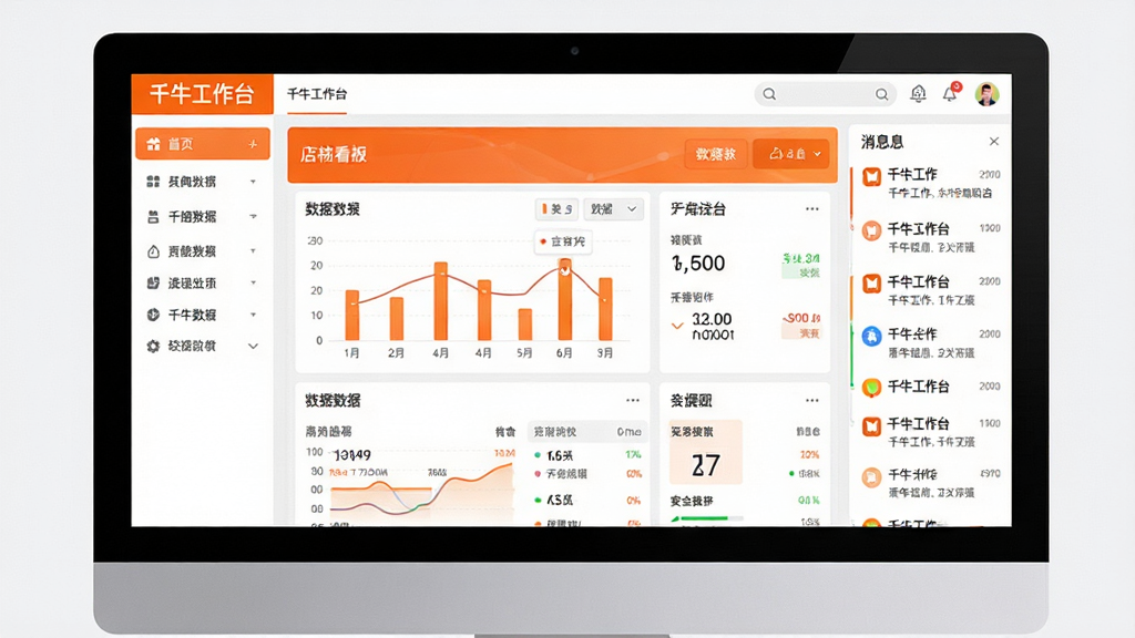���壺ǧţ����̨�������������ͼ��չʾ�ڵ�����Ļ�ϡ����֣����Ϊ���ܵ��������м�Ϊ���̺������ݿ��壬�Ҳ�Ϊ��Ϣ�б����Ű棺�����ķ���ʽ���֣��ִ������񡣷�񣺿Ƽ��С�רҵ��������ϸ�ڣ���������ʾ��ǧţ����̨������������ͼ��������ɫ���Գ�ɫ�Ͱ�ɫΪ�������ʣ����塢�ɾ����޶���Ԫ�ء�