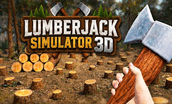 伐木工模拟器3DLumberjack Simulator 3D游戏画面截图,展示森林伐木场景和电锯切割树木
