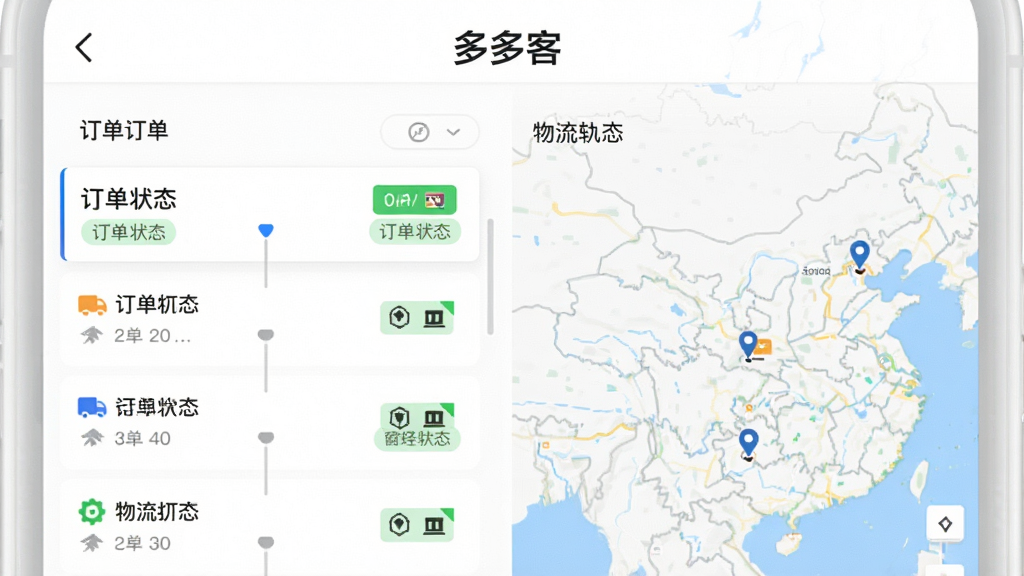 չʾ����APP�Ķ�����������ҳ�棬�����Ƕ����б��������켣��ͼ������Ϊ���ҷ������Ű���������������Լ��ϸ�ڰ�������״̬��ǩ�������ڵ�ͼ���ʱ���ߣ����ʸ��壬�ɾ����࣬���涥����ʾ�����͡����ơ�