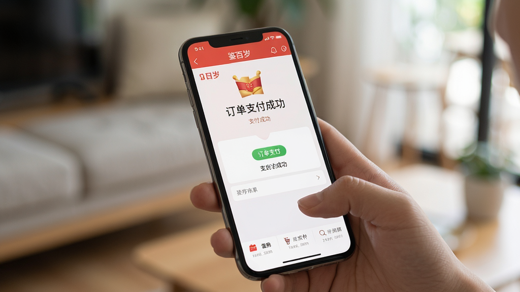 ���壺�û�����ʹ���ֻ������Ļ��ʾ������App֧���ɹ�ҳ�档���֣������ֲ���д���ֻ���Ļ�������Ű棺����Ϊģ�������ڻ�����ͻ����Ļ���ݡ����дʵ�����ϸ�ڣ���Ļ��ʾ������֧���ɹ������������ʣ�������Ȼ���ɾ����޶���Ԫ�ء�
