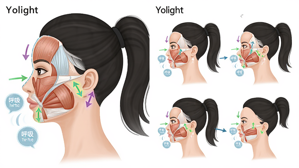 Yolight�沿����ʾ��ͼ������Ϊ����Ů�Բ����������沿��ע��ɫ���������붯����ͷ�����ֲ������ҷ����Աȣ�����Ǿ�̬ʾ�����ұ��Ƕ�̬���裬���Ϊҽѧ�廭����ִ���ƽ����ϸ�ڰ���������������������ʾ���ݣ����������ɾ����޶���Ԫ�أ�ͼ�б�ע��Yolight������