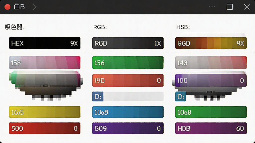 ��ɫ�����ʽɫ��ת�����棬����Ϊ��ɫ��ֵ��壬��ʾHEX��RGB��HSB�Ȳ�ͬ��ʽ����ֵ���������룬����࣬ɫ�����ޣ������������޶���Ԫ��