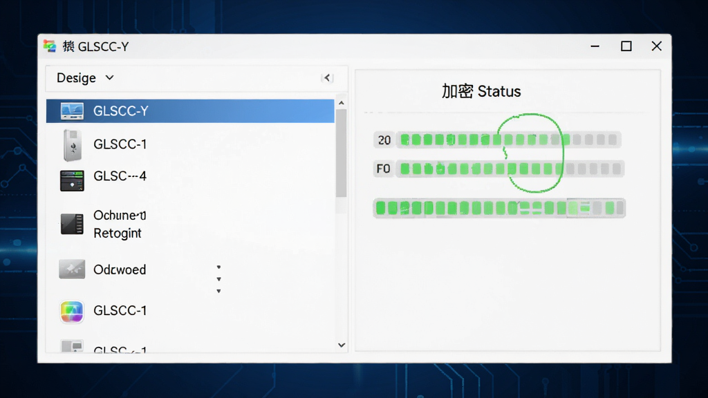 特工移动硬盘加密软件(GLSCC-Y)主界面预览图,展示简洁的加密操作面板,左侧为设备列表,右侧为加密状态指示,背景为深蓝色科技感渐变,整体风格商务简洁,画质高清,干净无多余元素