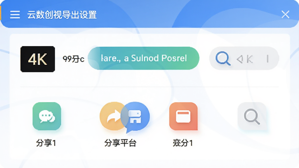 云数创视导出设置界面,展示4K分辨率选项与分享平台图标,界面简洁,按钮清晰,色彩和谐,画质高清,干净无多余元素
